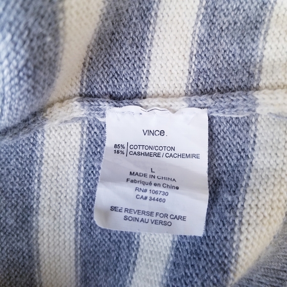 🌸 Vince | Gray Stripe Cardigan Cotton Cashmere sweater L - Picture 9 of 9